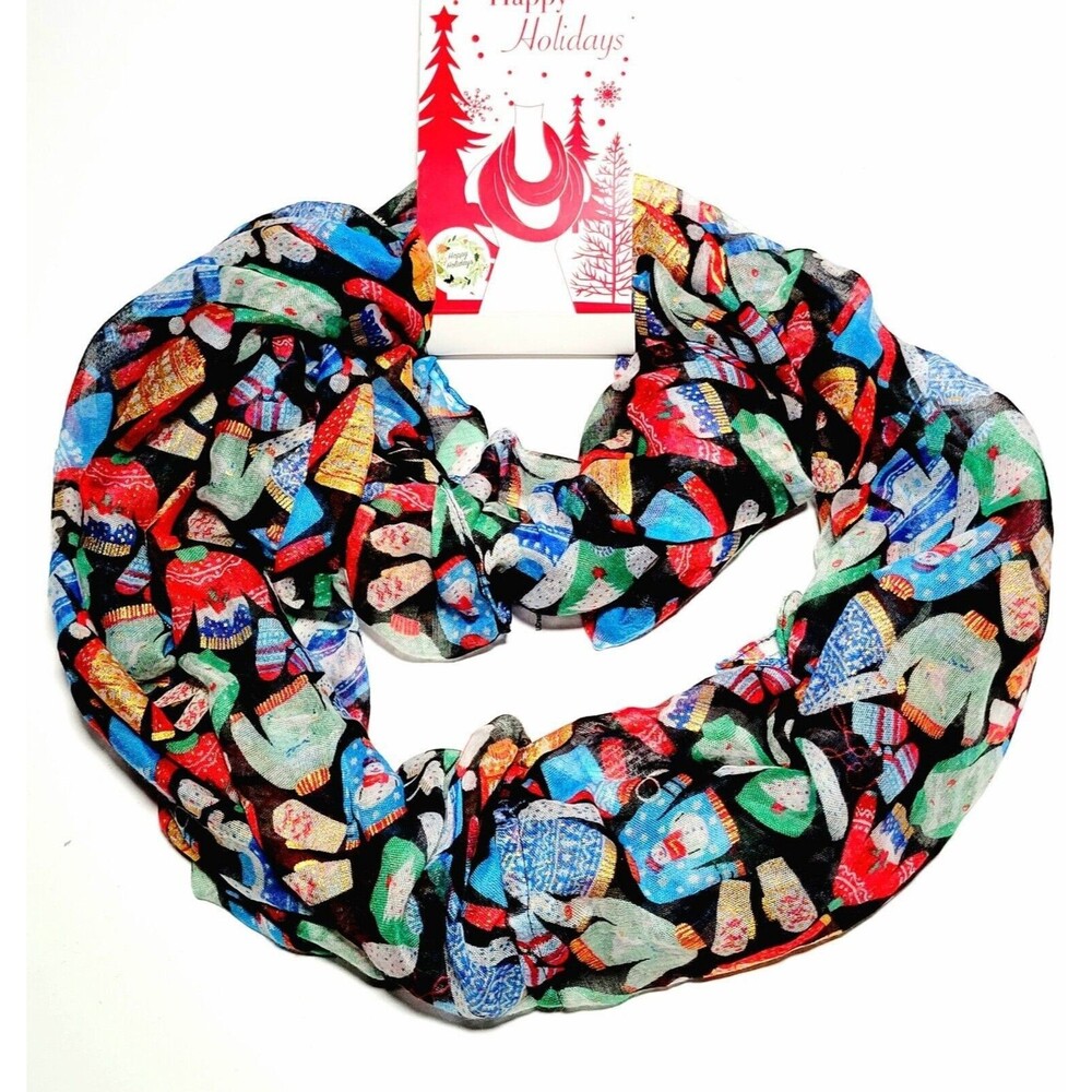 Infinity Scarf Wrap Womens Snowmen Mittens Sweaters Hats Winter Cheer Gift NWT!